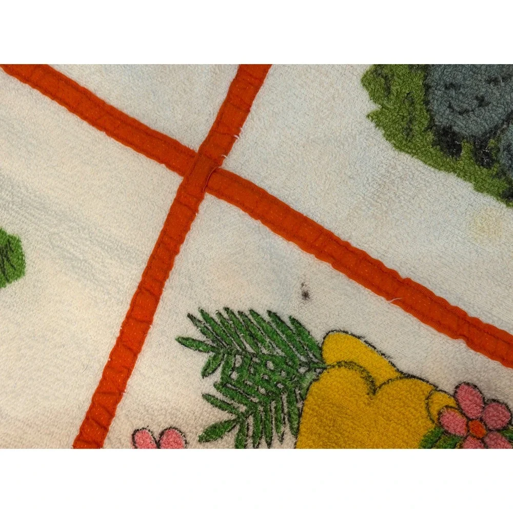 Vintage Safari Animal Terry Cloth Towel Orange Trim Giraffe Zebra Aprox 31x41